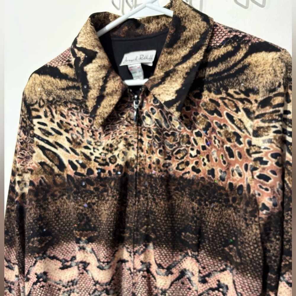 ✨Joseph Ribkoff Animal-Print Zip Jacket – Brown/Black – Size 14 - Picture 6 of 11